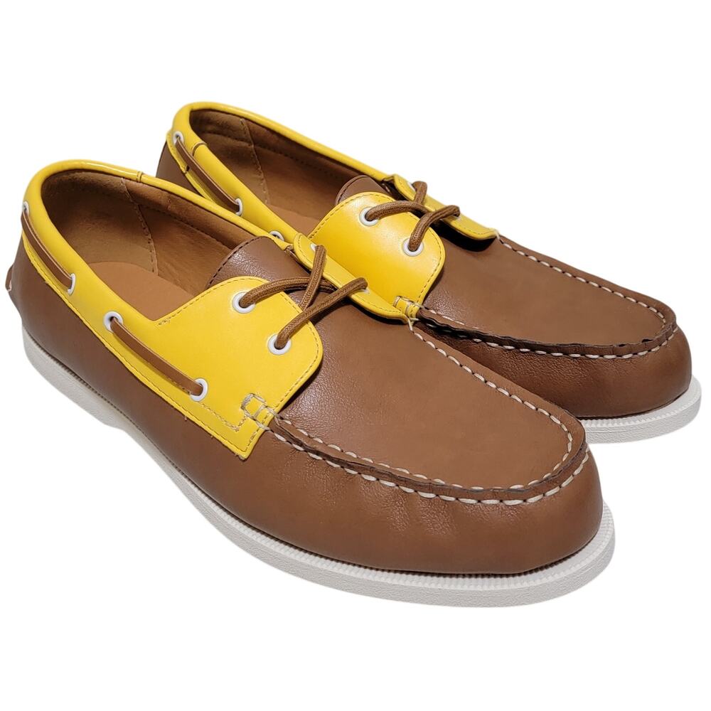 Club Room Men Elliot 2-Eye Boat Shoe Size US 11.5M Tan Yellow Faux Leather